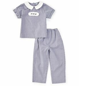 Little Boys' Peter Pan Cap Sleeve Tab Top Gingham Pants Set, Size 3T 100% Cotton
